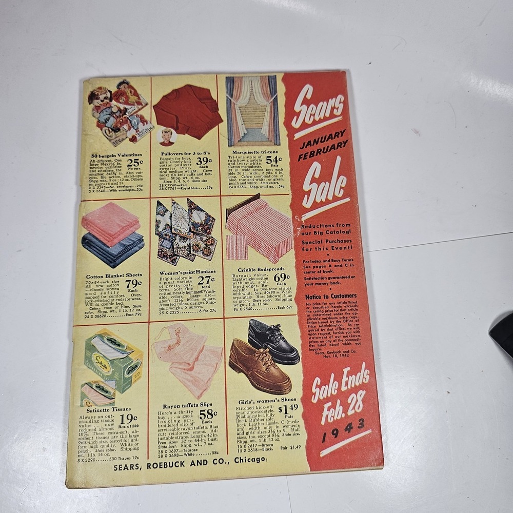 Vintage Sears Roebuck & Co Winter Spring  1943 Catalog Rare WWII Era Missing